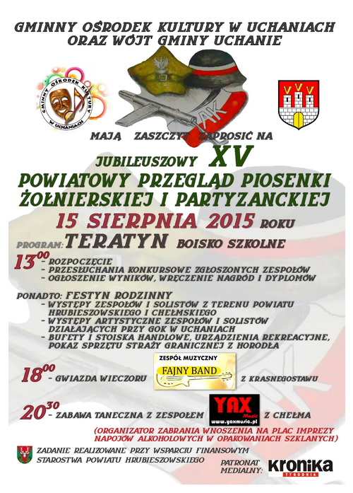 Jubileuszowy XV Powiatowy Przegląd Piosenki Żołnierskiej i Partyzancjiej Uchanie 2015